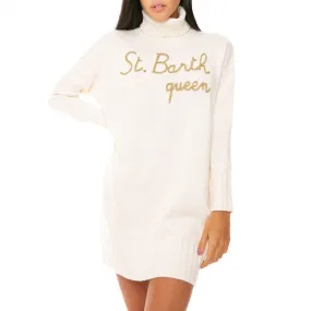 Abito Over In Maglia Con Collo, Bianco