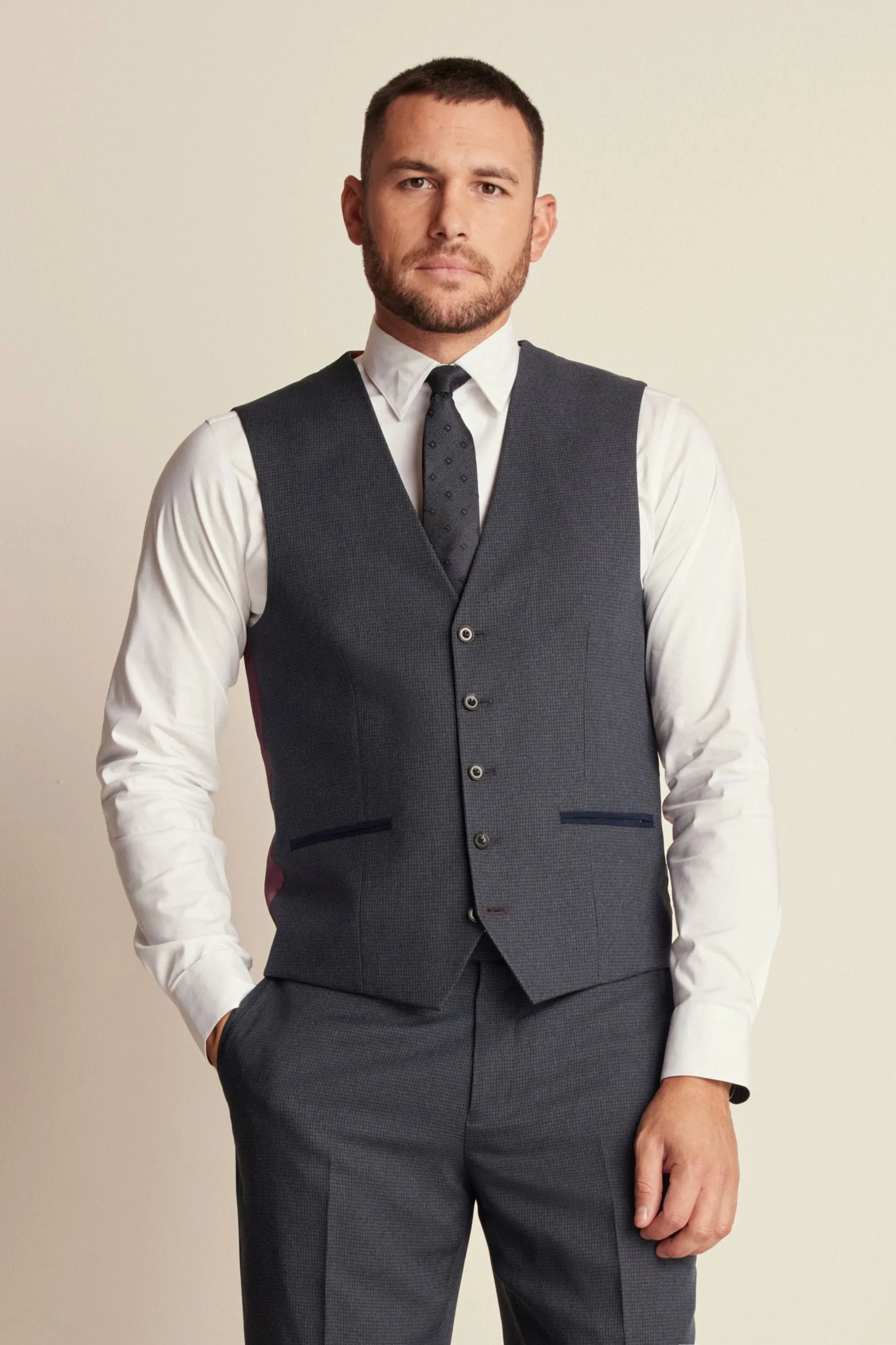 Navy  - Regular - Gilet da completo testurizzato con finiture vestibilità