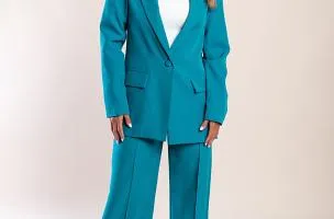 Tailleur pantalone elegante monocolore, petrolio
